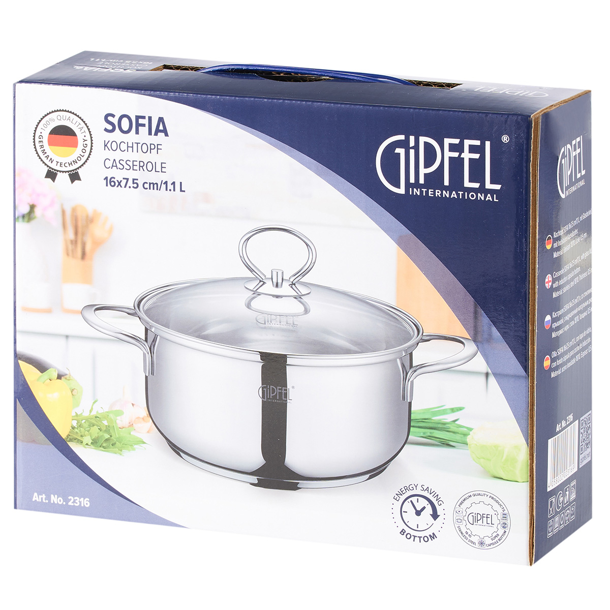 Qazan paslanmayan polad Gipfel Sofia 2316 16 sm/1,1 lt